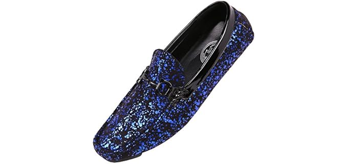Amali Monty Men's Loafers - Slip-On Metallic Splatter Driving Shoes -