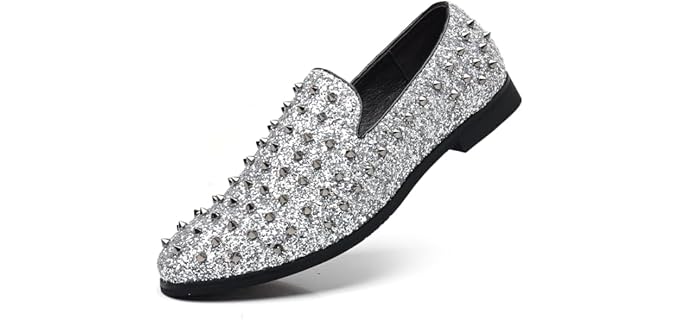 COSIDRAM Mens Studded Dress Shoes Slip Loafers Sequins Formal Black 12