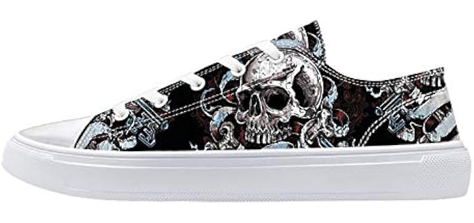FIRST DANCE Women's Skull Skeleton Printed Shoes Black Cavans Shoe for
