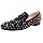Justar Men's Black Leather Loafers Slippers with Gold Spikes Dress Sho